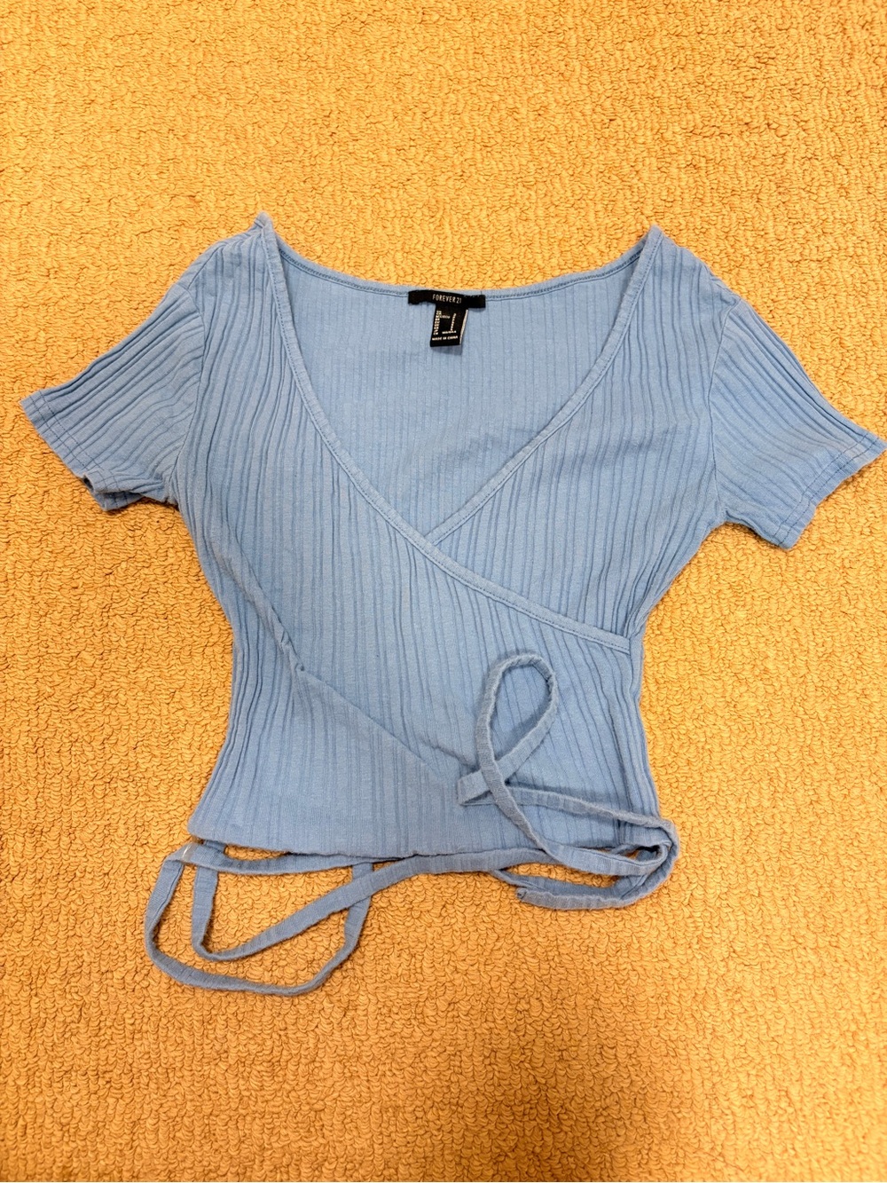 Forever 21 Blue Ribbed Wrap Top – S